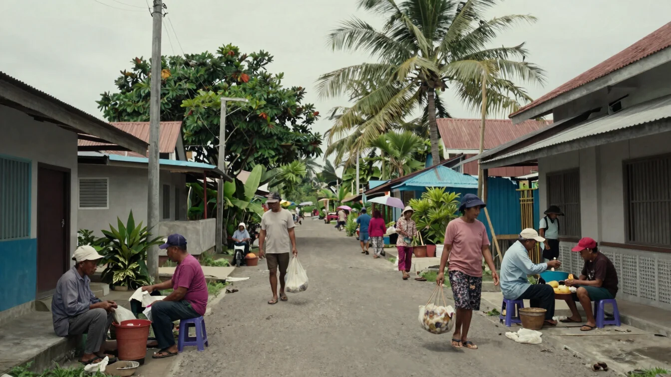 Documentary editorial photograph of an Indonesian neighborhood sc